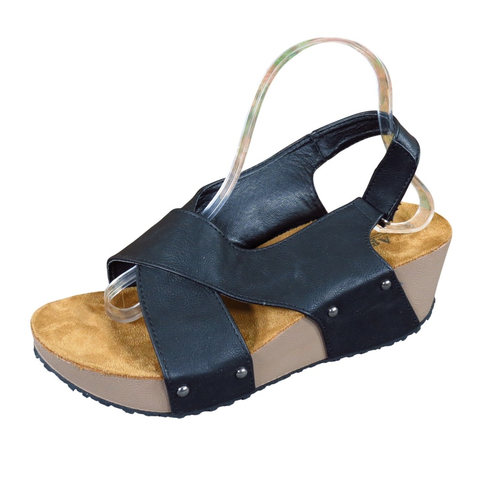 Agape Collection Womens Wedge Sandal Size 9 Summer Dressy Black Studded Platform